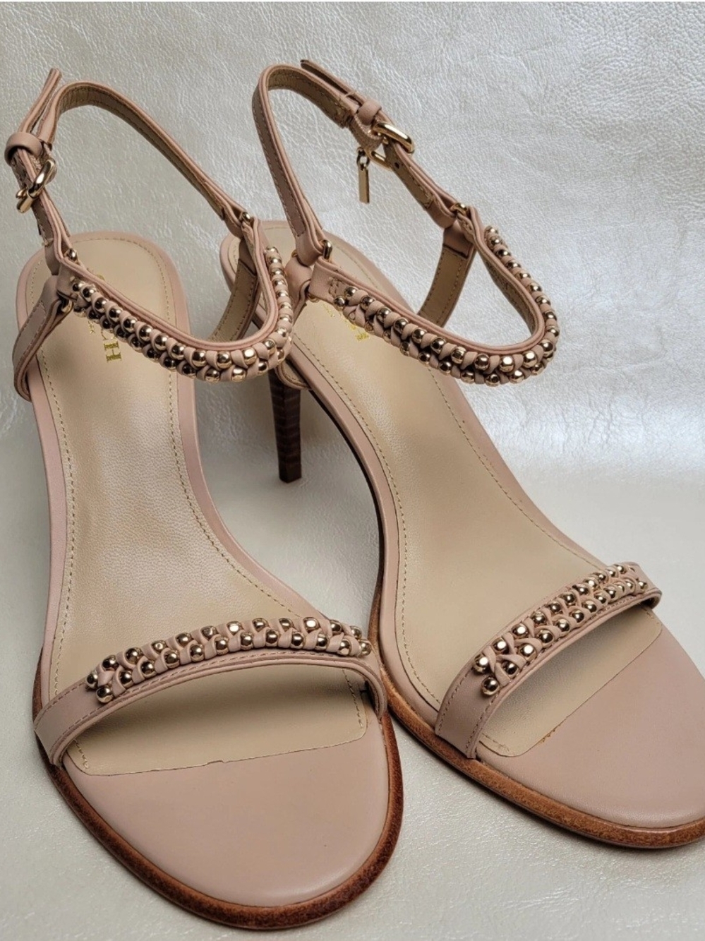 Coach Blush Nude Studded Leather Slingback Heels Size 8.5